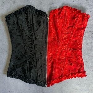 ★ Red & Black Split Two Tone Victorian Lace Corset Top ★